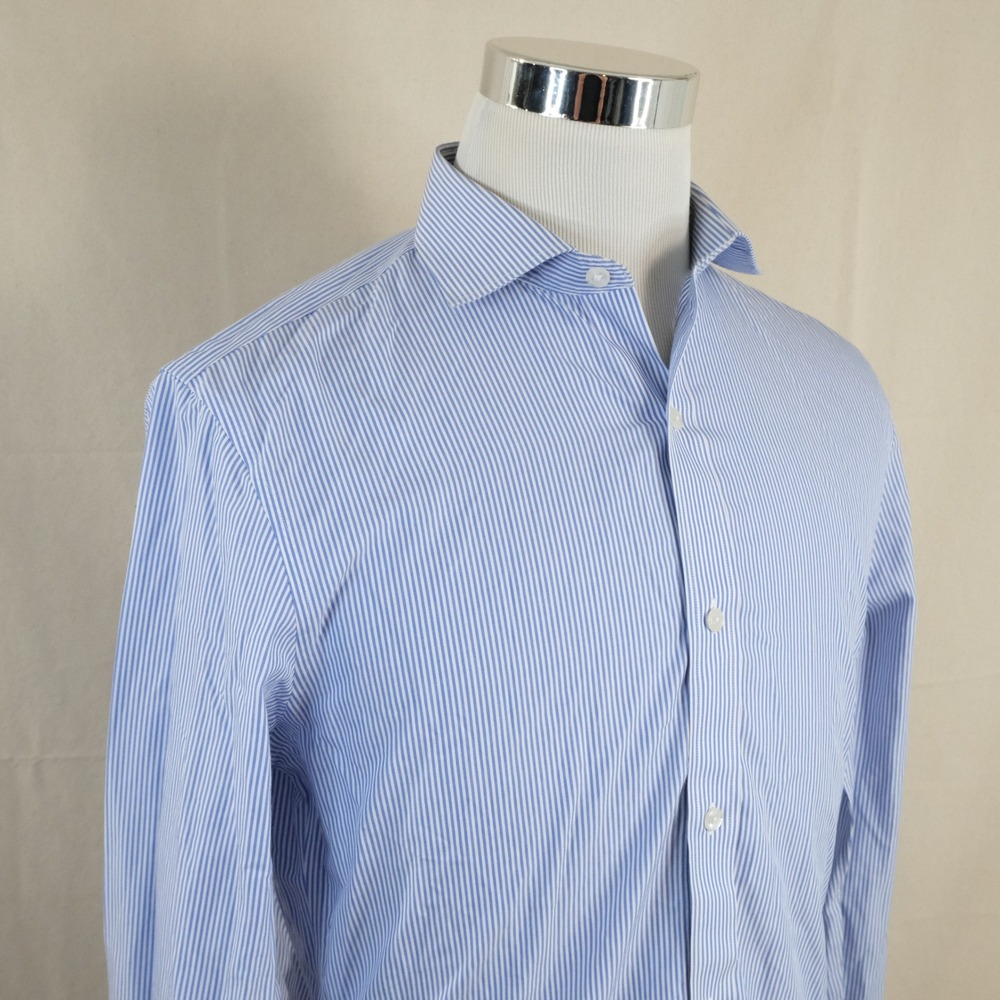 Bonobos 16 35 Tailored Slim Fit Dress Shirt Blue Striped Wrinkle Free Mens